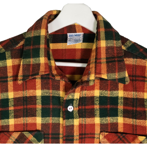 Vntg Big Mac JCPenney Flannel Long Sleeve Men's Size L Multi Plaid 70's Retro - Picture 8 of 14